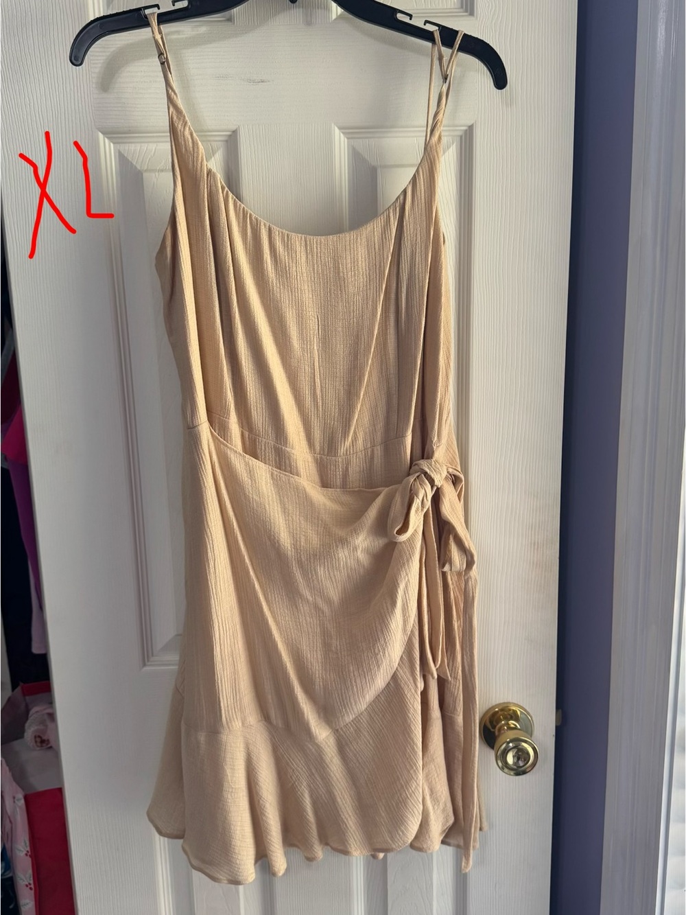 Gianni Bini Beige Tie-Waist Wrap Mini Dress